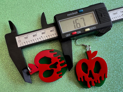 Poisoned Apple Earrings: Laser Cut Acrylic Apples, Spooky, Halloween, Toxic, Green Apples, Gifts for Her/Him/Them