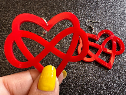 Polyamory Earrings: Laser Cut Acrylic Hearts with Infinity Signs, Love, Alternative Lifestyle, Marriage, Anniversary, Gifts for Her/Him/Them