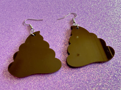 Poop Earrings: Dark Brown Laser Cut Acrylic Poops, Silly Brown Turds, Poop Emoji, Funny, Gag Gift, Best Gifts for Her/Him/Them