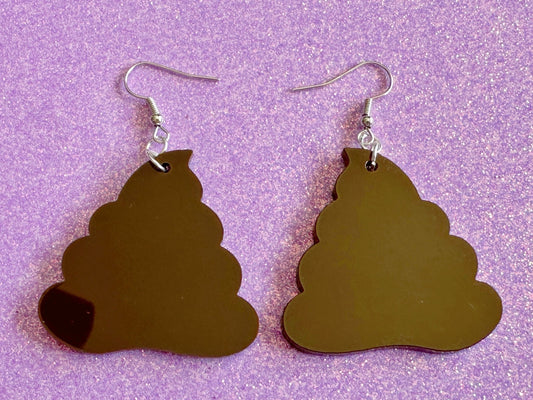 Poop Earrings: Dark Brown Laser Cut Acrylic Poops, Silly Brown Turds, Poop Emoji, Funny, Gag Gift, Gifts for Her/Him/Them
