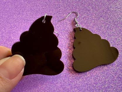 Poop Earrings: Dark Brown Laser Cut Acrylic Poops, Silly Brown Turds, Poop Emoji, Funny, Gag Gift, Gifts for Her/Him/Them