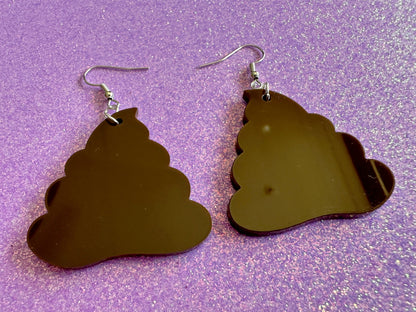 Poop Earrings: Dark Brown Laser Cut Acrylic Poops, Silly Brown Turds, Poop Emoji, Funny, Gag Gift, Gifts for Her/Him/Them