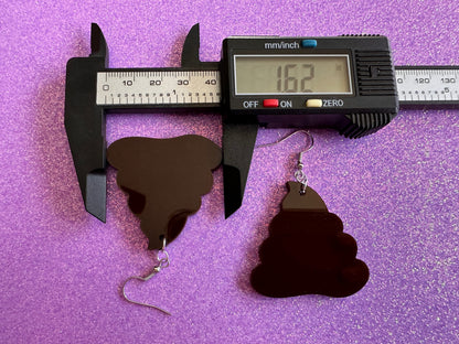 Poop Earrings: Dark Brown Laser Cut Acrylic Poops, Silly Brown Turds, Poop Emoji, Funny, Gag Gift, Gifts for Her/Him/Them