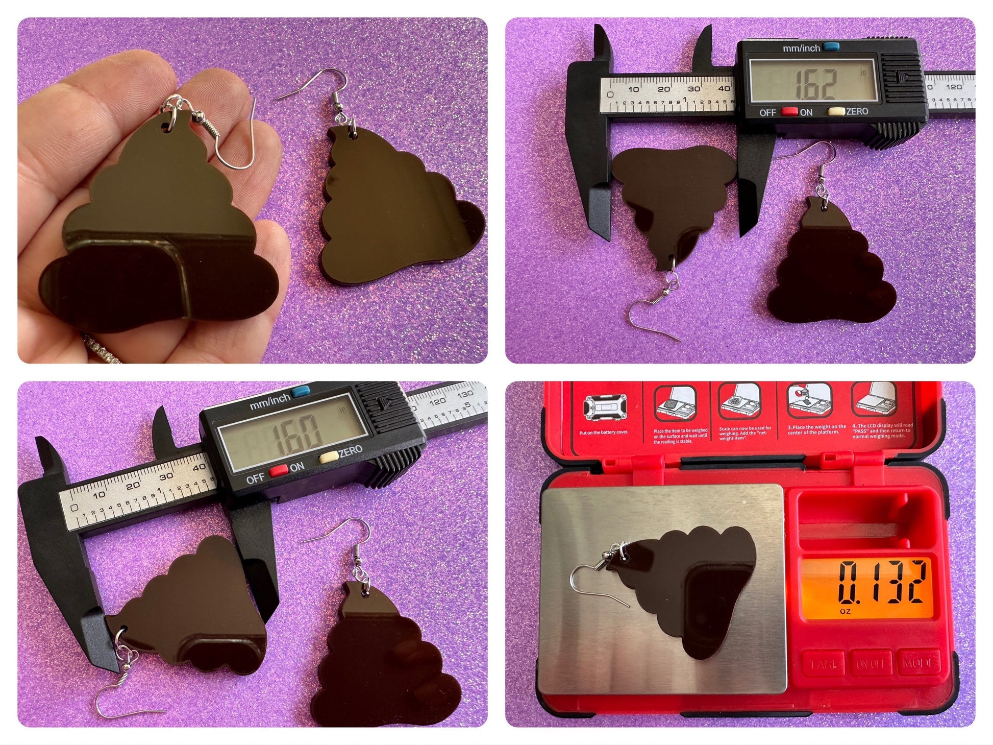 Poop Earrings: Dark Brown Laser Cut Acrylic Poops, Silly Brown Turds, Poop Emoji, Funny, Gag Gift, Gifts for Her/Him/Them