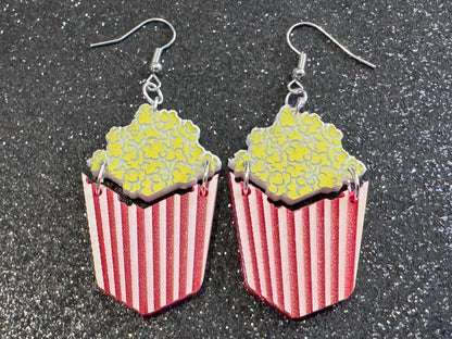 Popcorn Earrings: Laser Cut Acrylic Popcorn Bags, Movies, Popped Corn, Dessert, Snacks, Gallon Popcorn, Best Gifts for Her/Him/Them