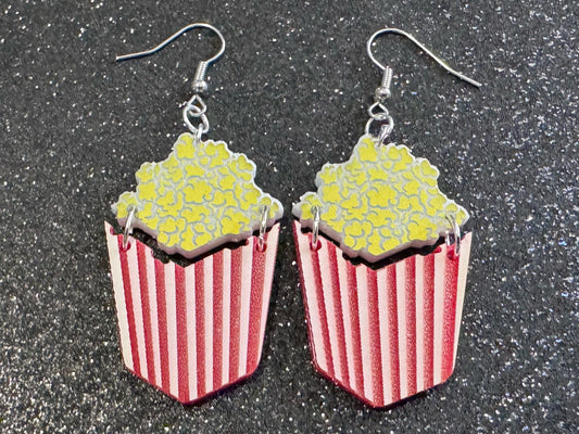 Popcorn Earrings: Laser Cut Acrylic Popcorn Bags, Movies, Popped Corn, Dessert, Snacks, Gallon Popcorn, Best Gifts for Her/Him/Them