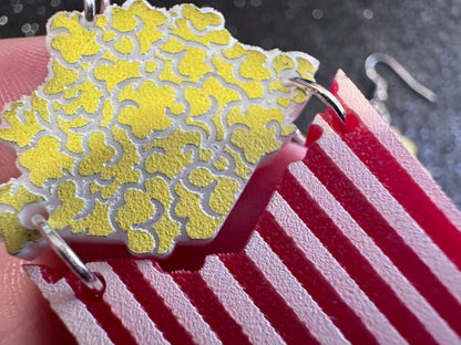 Popcorn Earrings: Laser Cut Acrylic Popcorn Bags, Movies, Popped Corn, Dessert, Snacks, Gallon Popcorn, Best Gifts for Her/Him/Them