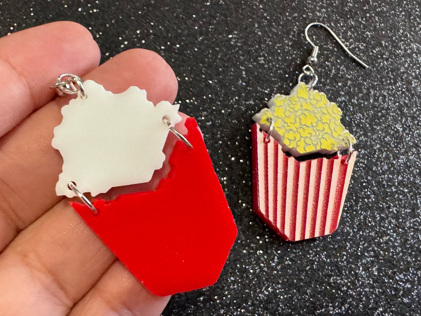 Popcorn Earrings: Laser Cut Acrylic Popcorn Bags, Movies, Popped Corn, Dessert, Snacks, Gallon Popcorn, Best Gifts for Her/Him/Them