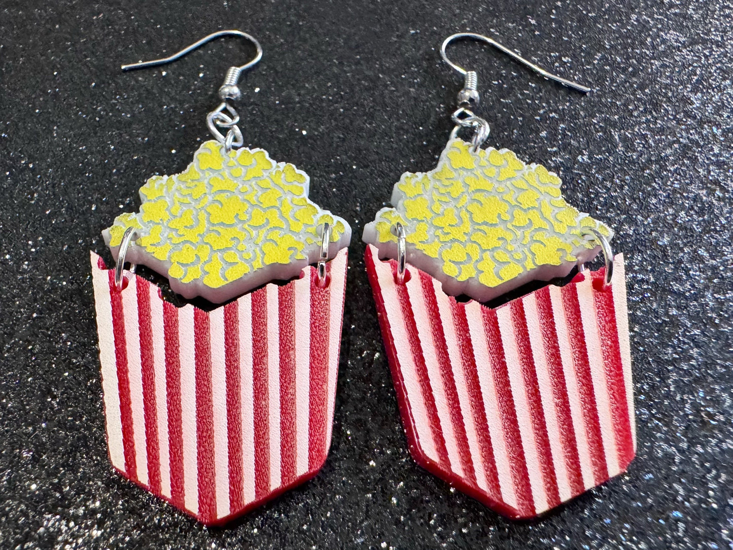 Popcorn Earrings: Laser Cut Acrylic Popcorn Bags, Movies, Popped Corn, Dessert, Snacks, Gallon Popcorn, Best Gifts for Her/Him/Them