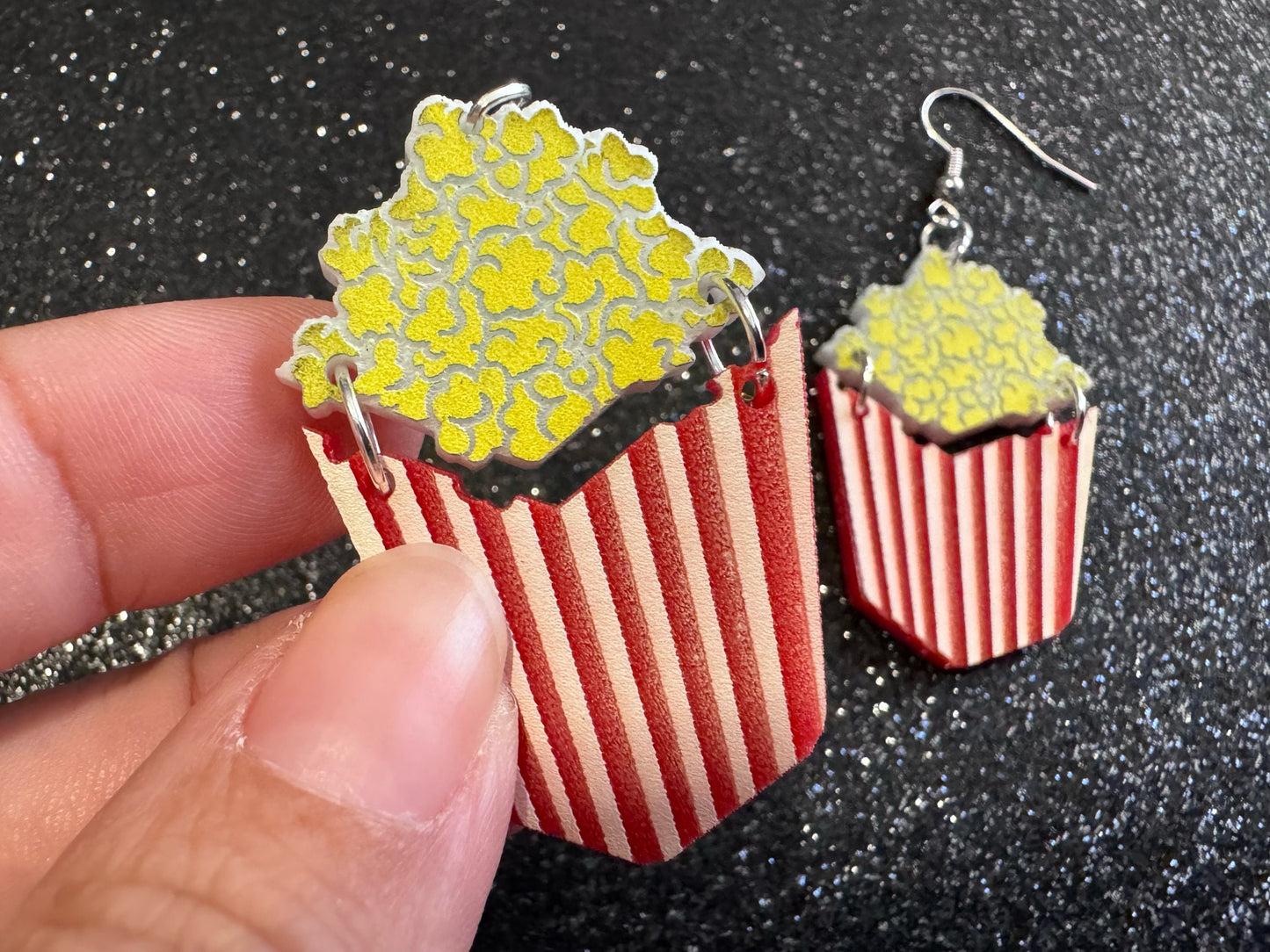 Popcorn Earrings: Laser Cut Acrylic Popcorn Bags, Movies, Popped Corn, Dessert, Snacks, Gallon Popcorn, Best Gifts for Her/Him/Them