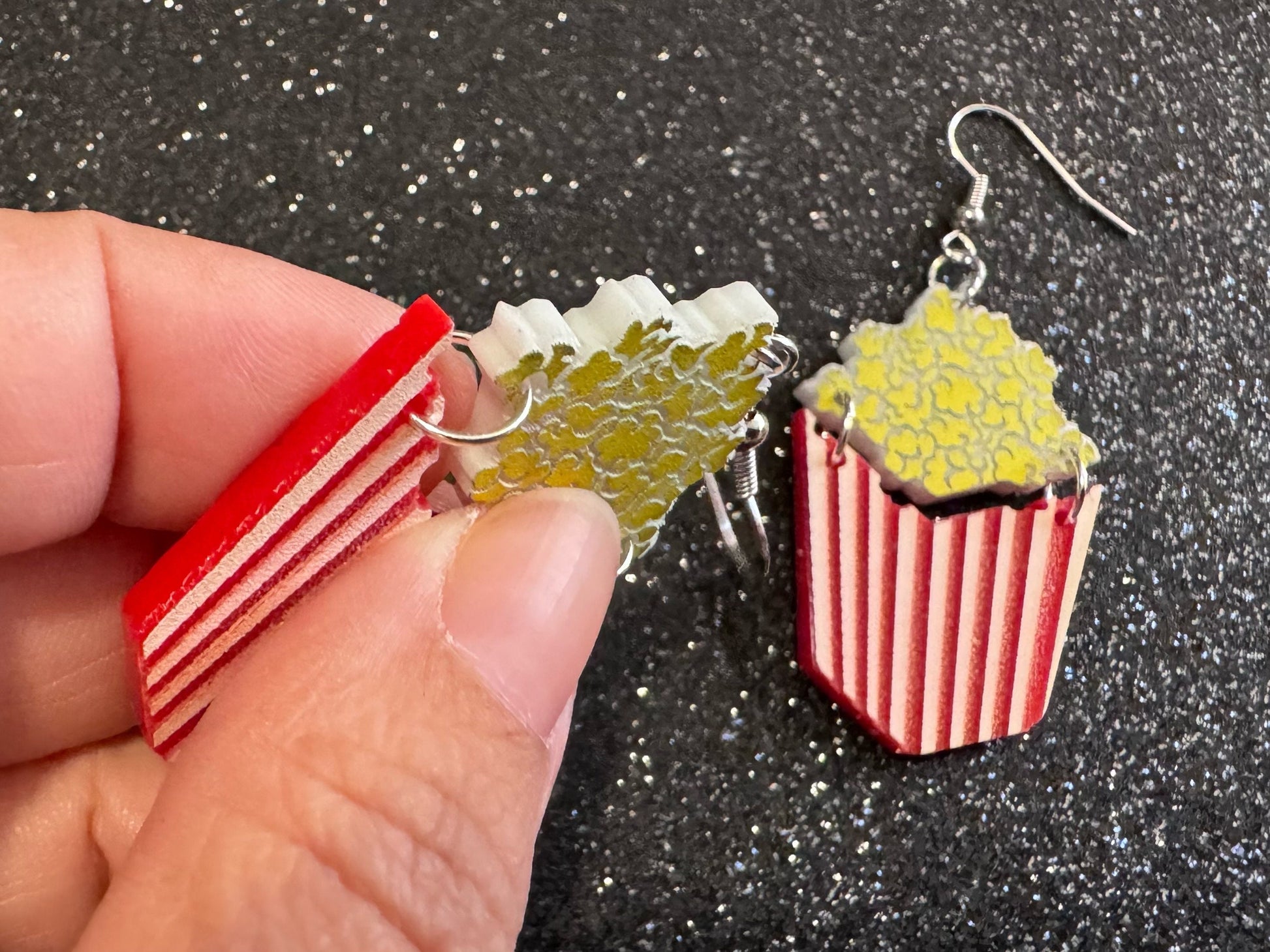 Popcorn Earrings: Laser Cut Acrylic Popcorn Bags, Movies, Popped Corn, Dessert, Snacks, Gallon Popcorn, Best Gifts for Her/Him/Them