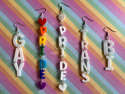Pride Earrings: Laser Cut Acrylic Identity Earrings, Gay, Trans, Bi, Love is Love, Pride Parade Swag, Novelty, Best Gifts for Her/Him/Them