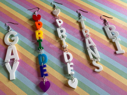 Pride Earrings: Laser Cut Acrylic Identity Earrings, Gay, Trans, Bi, Love is Love, Pride Parade Swag, Novelty, Best Gifts for Her/Him/Them