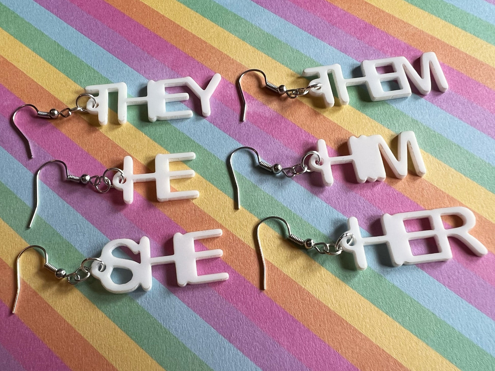 Pronoun Earrings: Pride, She, Her, He, Him, They, Them, Gender, Identity, Laser Cut Acrylic, Gifts for Her/Him/Them