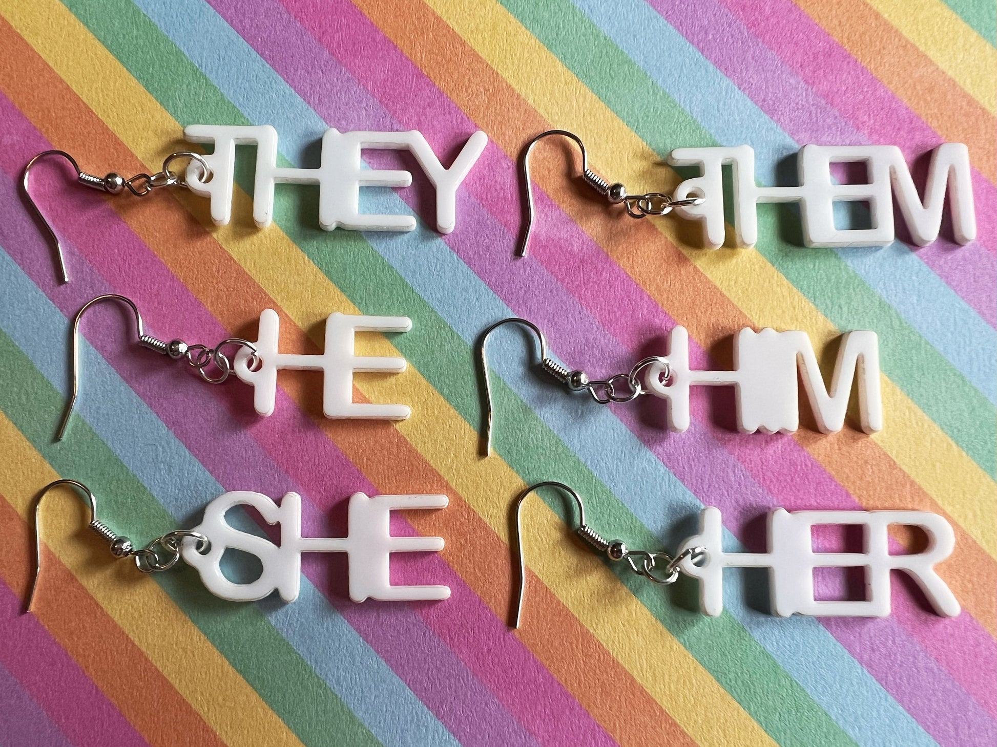 Pronoun Earrings: Pride, She, Her, He, Him, They, Them, Gender, Identity, Laser Cut Acrylic, Gifts for Her/Him/Them