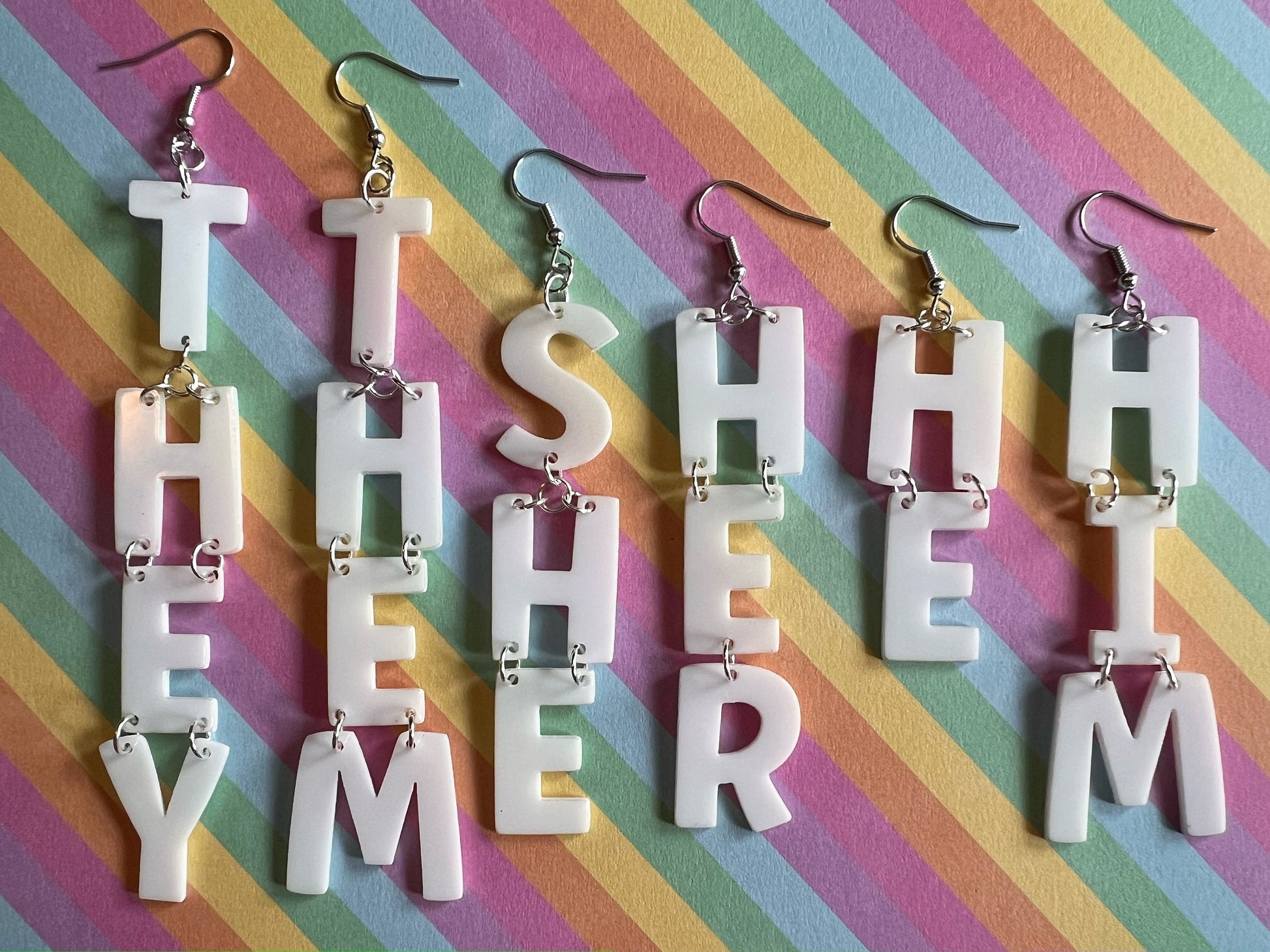 Pronoun Earrings: Pride, She, Her, He, Him, They, Them, Gender, Identity, Trans, Pride Month, Laser Cut Acrylic, Best Gifts for Her/Him/Them