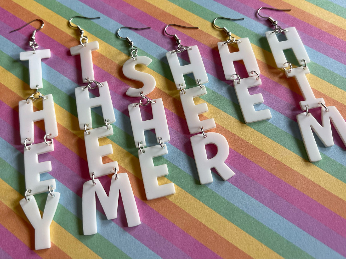 Pronoun Earrings: Pride, She, Her, He, Him, They, Them, Gender, Identity, Trans, Pride Month, Laser Cut Acrylic, Best Gifts for Her/Him/Them