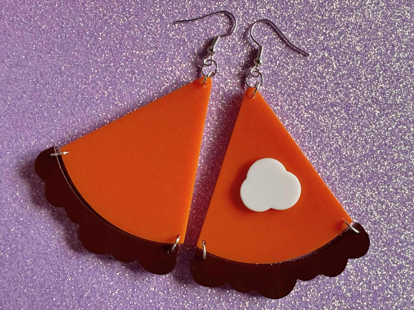 Pumpkin Pie Earrings: Laser Cut Acrylic Pumpkin Pie Slice with Whipped Cream, Cake, Dessert, Pastry, Fall, Christmas, Gifts for Her/Him/Them