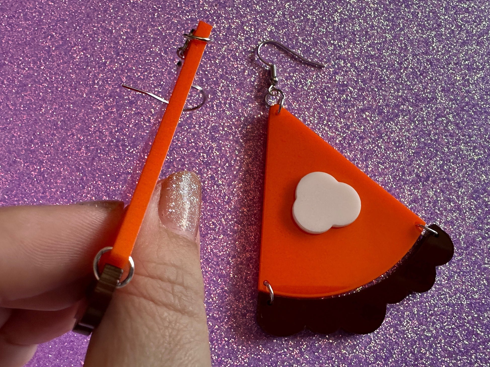 Pumpkin Pie Earrings: Laser Cut Acrylic Pumpkin Pie Slice with Whipped Cream, Cake, Dessert, Pastry, Fall, Christmas, Gifts for Her/Him/Them