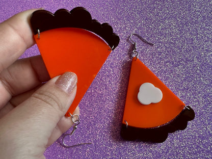 Pumpkin Pie Earrings: Laser Cut Acrylic Pumpkin Pie Slice with Whipped Cream, Cake, Dessert, Pastry, Fall, Christmas, Gifts for Her/Him/Them