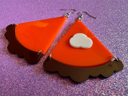 Pumpkin Pie Earrings: Laser Cut Acrylic Pumpkin Pie Slice with Whipped Cream, Cake, Dessert, Pastry, Fall, Christmas, Gifts for Her/Him/Them