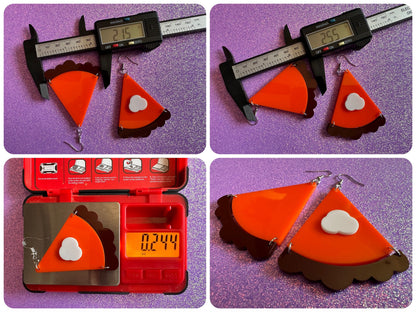 Pumpkin Pie Earrings: Laser Cut Acrylic Pumpkin Pie Slice with Whipped Cream, Cake, Dessert, Pastry, Fall, Christmas, Gifts for Her/Him/Them