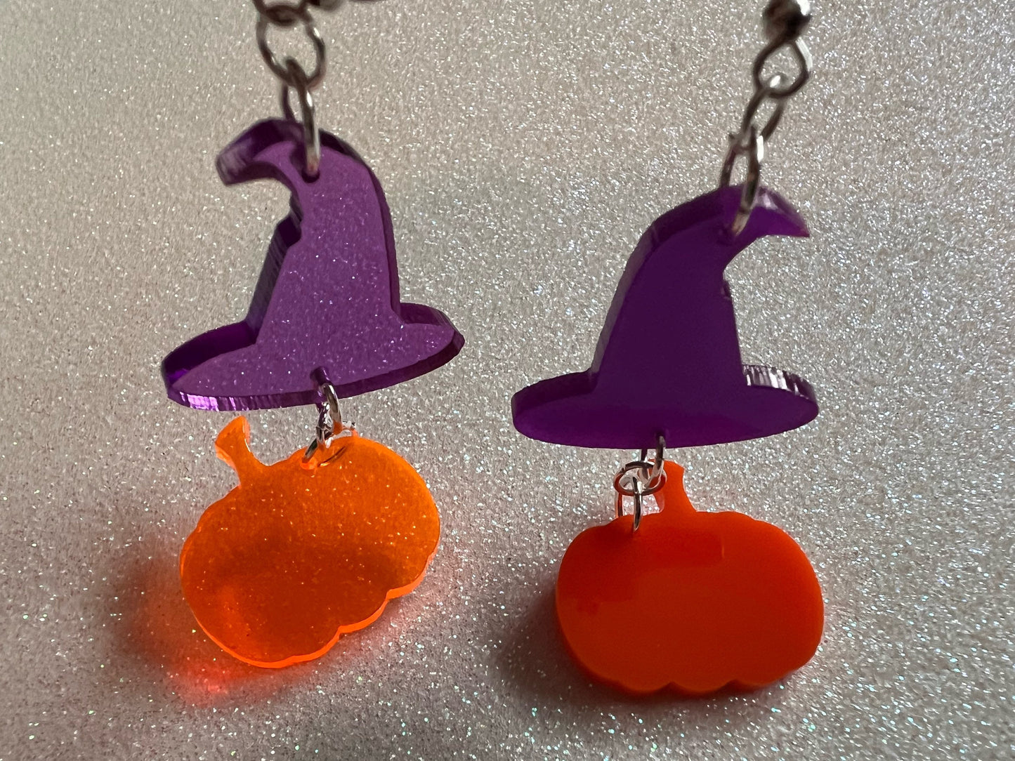 Pumpkins & Purple Witch Hat Halloween Earrings: Laser Cut Acrylic, Jack-o-Lanterns, Witchy, Spooky, Best Gifts for Her/Him/Them