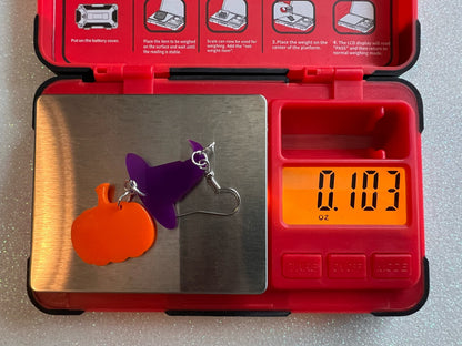 Pumpkins & Purple Witch Hat Halloween Earrings: Laser Cut Acrylic, Jack-o-Lanterns, Witchy, Spooky, Best Gifts for Her/Him/Them