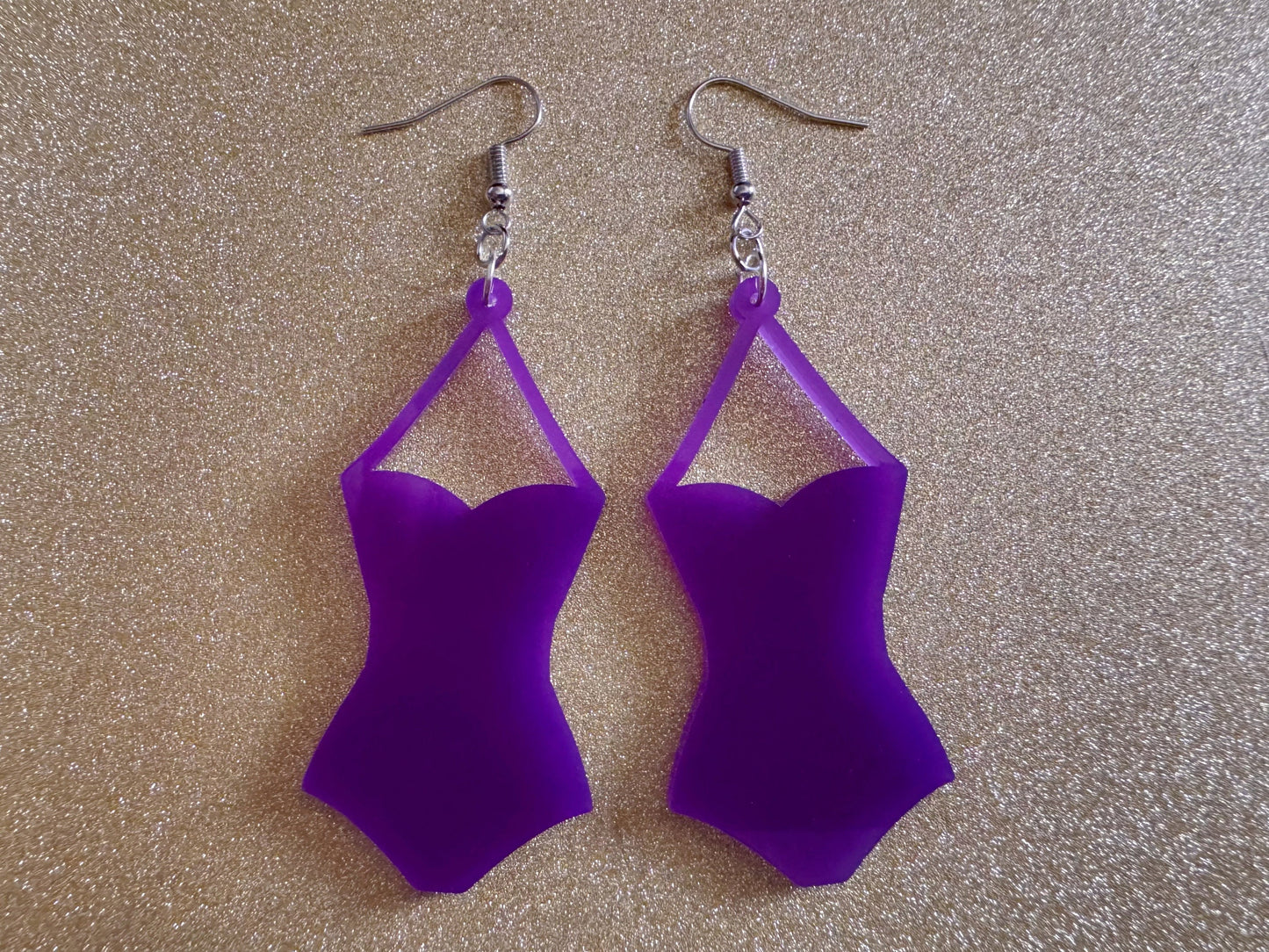 Purple Bathing Suit Earrings: Laser Cut Acrylic Swimsuit Earrings, Beach, Swim, Swimming, Swimmer, Vacay, Best Gifts for Her/Him/Them