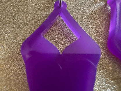Purple Bathing Suit Earrings: Laser Cut Acrylic Swimsuit Earrings, Beach, Swim, Swimming, Swimmer, Vacay, Best Gifts for Her/Him/Them