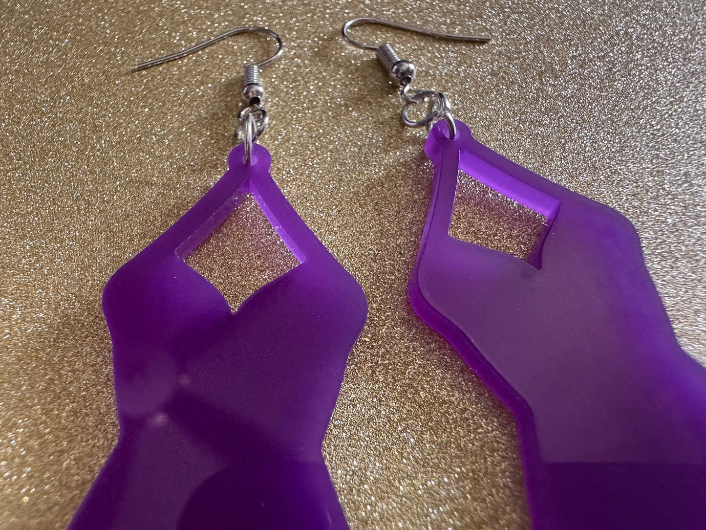 Purple Bathing Suit Earrings: Laser Cut Acrylic Swimsuit Earrings, Beach, Swim, Swimming, Swimmer, Vacay, Best Gifts for Her/Him/Them