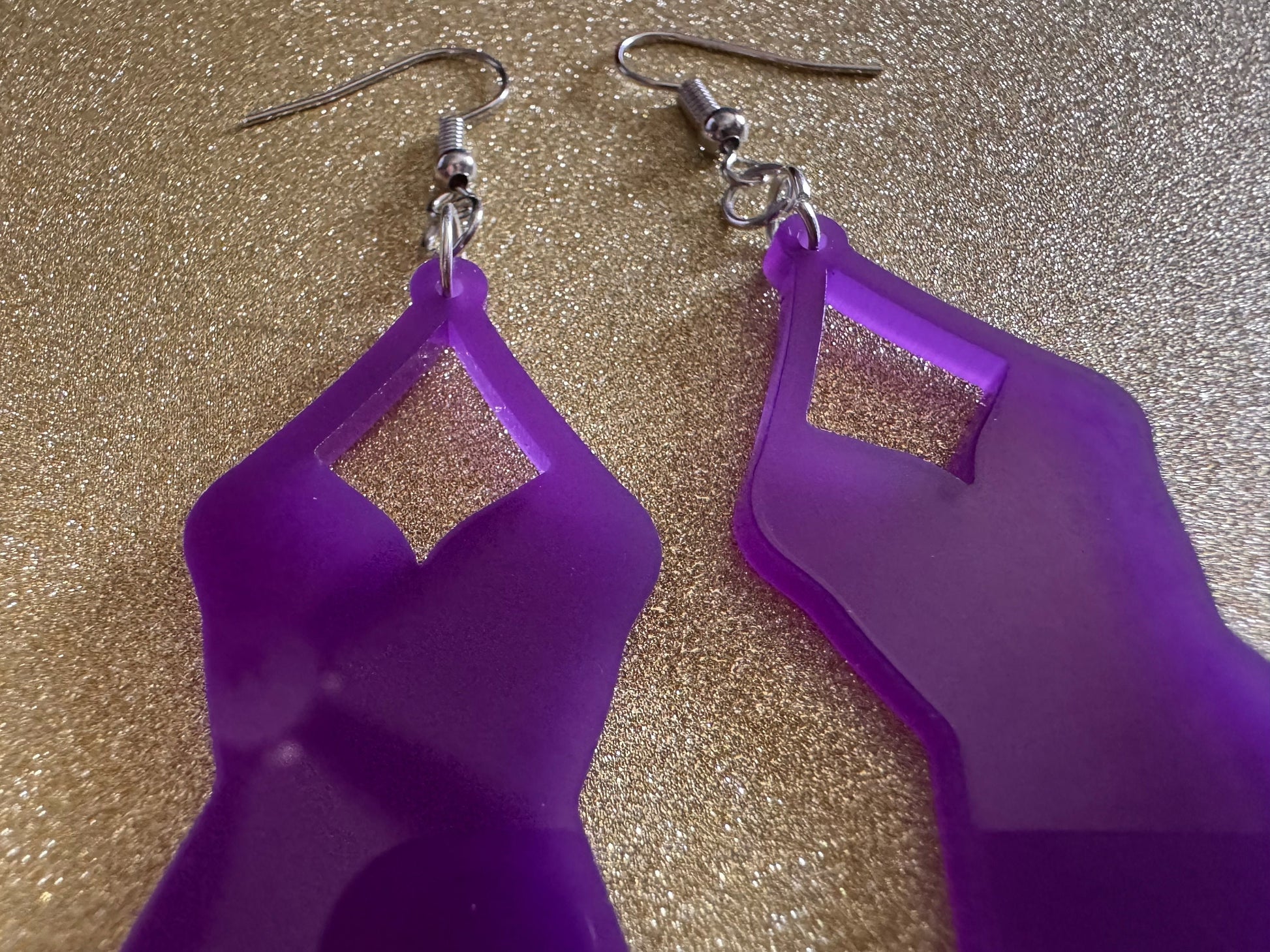 Purple Bathing Suit Earrings: Laser Cut Acrylic Swimsuit Earrings, Beach, Swim, Swimming, Swimmer, Vacay, Best Gifts for Her/Him/Them