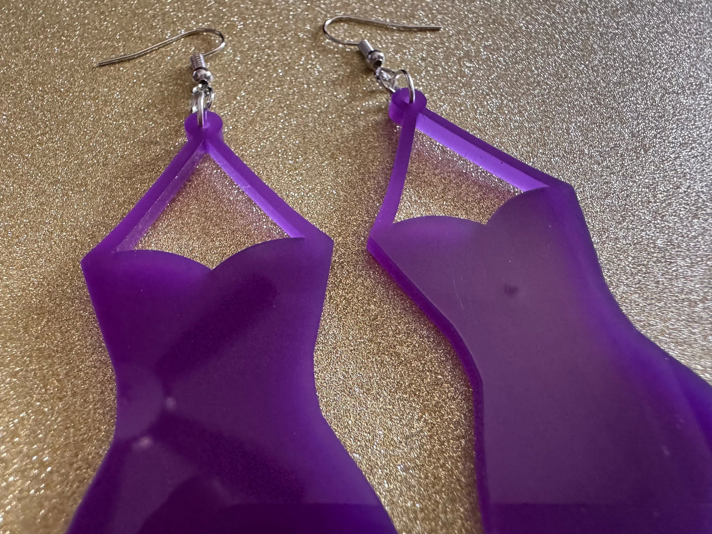Purple Bathing Suit Earrings: Laser Cut Acrylic Swimsuit Earrings, Beach, Swim, Swimming, Swimmer, Vacay, Best Gifts for Her/Him/Them