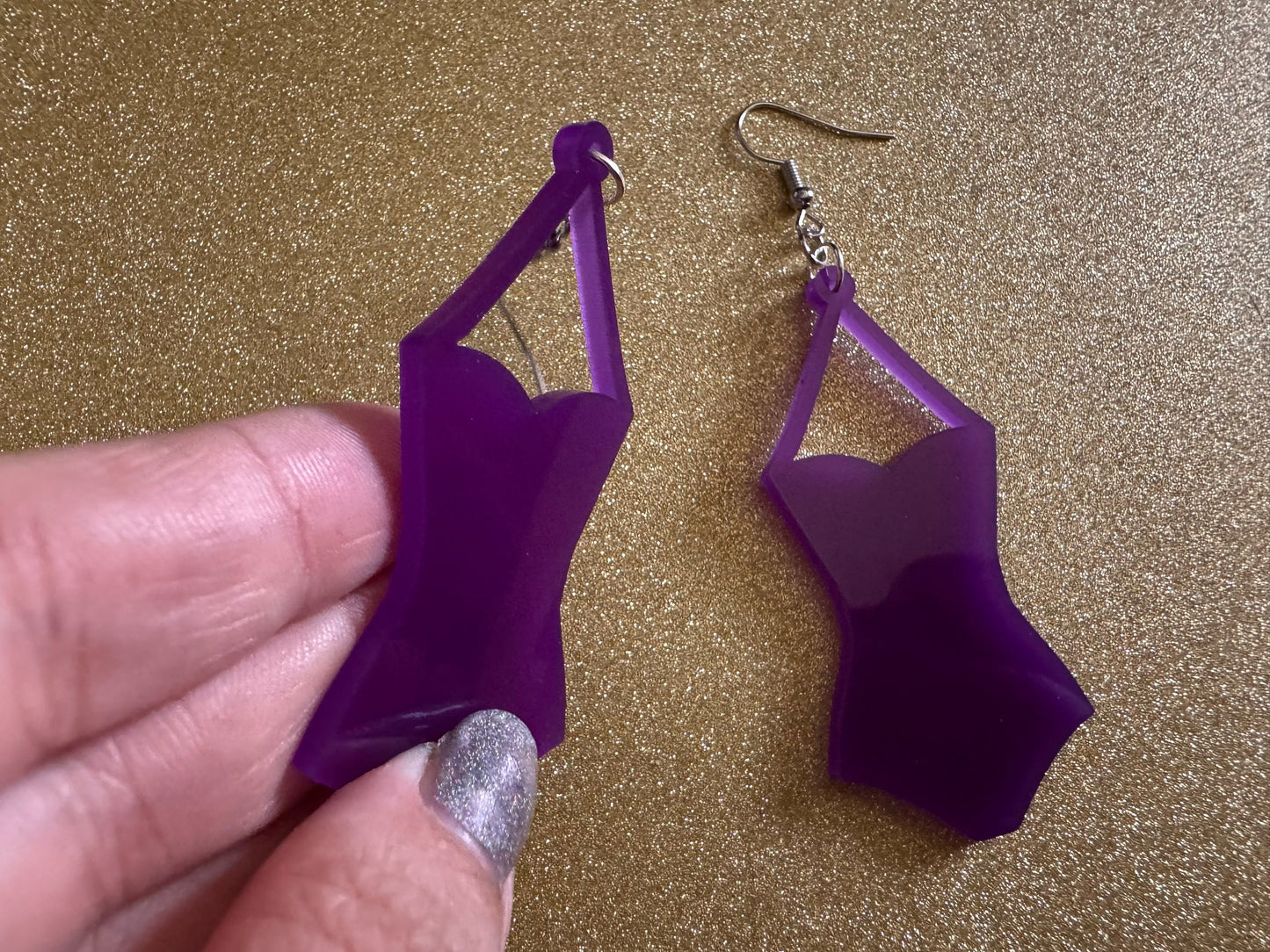 Purple Bathing Suit Earrings: Laser Cut Acrylic Swimsuit Earrings, Beach, Swim, Swimming, Swimmer, Vacay, Best Gifts for Her/Him/Them
