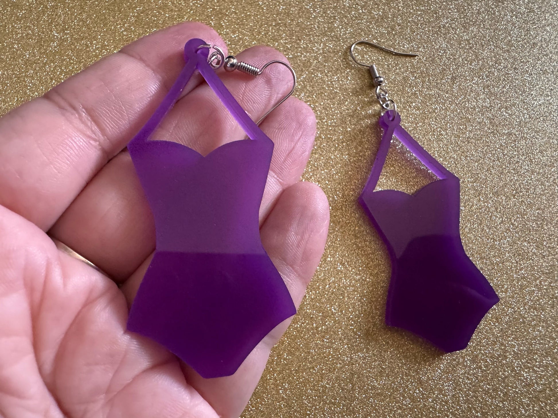 Purple Bathing Suit Earrings: Laser Cut Acrylic Swimsuit Earrings, Beach, Swim, Swimming, Swimmer, Vacay, Best Gifts for Her/Him/Them