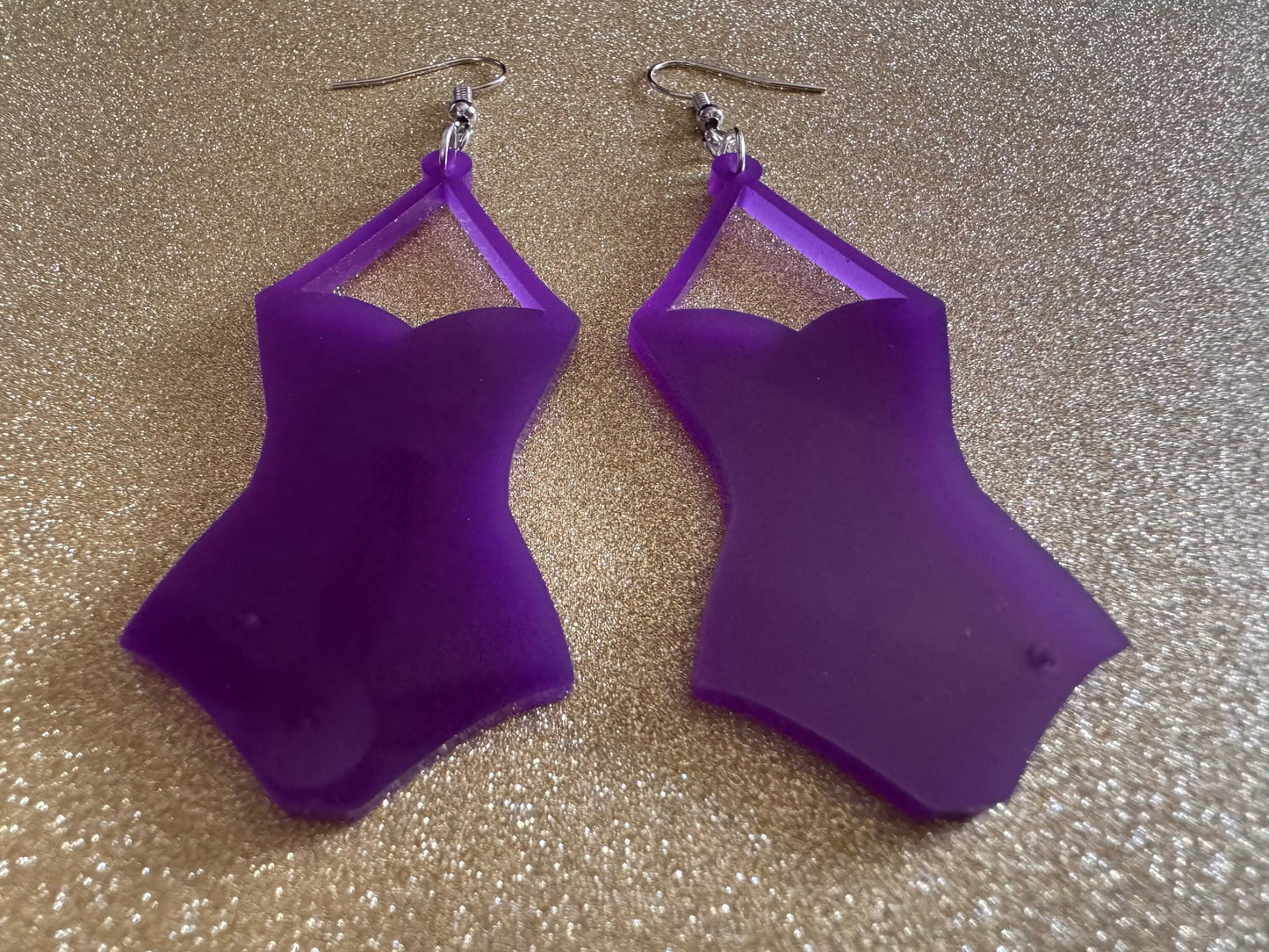 Purple Bathing Suit Earrings: Laser Cut Acrylic Swimsuit Earrings, Beach, Swim, Swimming, Swimmer, Vacay, Best Gifts for Her/Him/Them
