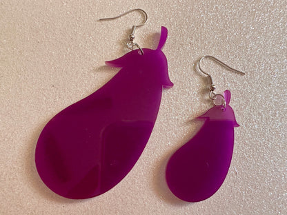 Purple Eggplant Earrings: Laser Cut Acrylic Obergine, Vegetable, Food, Veggies, Vegan, Eggplant Emoji, Food Earrings, Gifts for Her/Him/Them