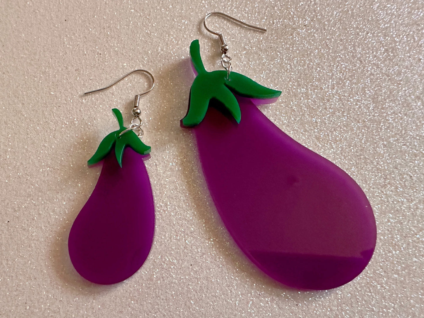 Purple Eggplant Earrings: Laser Cut Acrylic Obergine, Vegetable, Food, Veggies, Vegan, Eggplant Emoji, Food Earrings, Gifts for Her/Him/Them