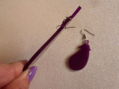 Purple Eggplant Earrings: Laser Cut Acrylic Obergine, Vegetable, Food, Veggies, Vegan, Eggplant Emoji, Food Earrings, Gifts for Her/Him/Them