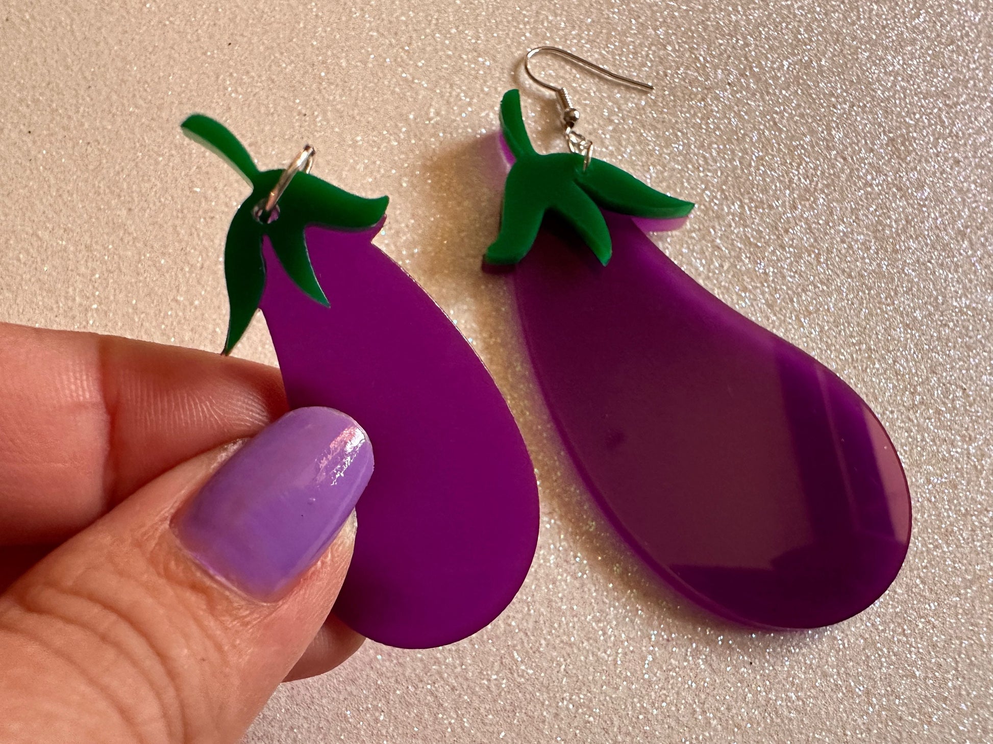 Purple Eggplant Earrings: Laser Cut Acrylic Obergine, Vegetable, Food, Veggies, Vegan, Eggplant Emoji, Food Earrings, Gifts for Her/Him/Them