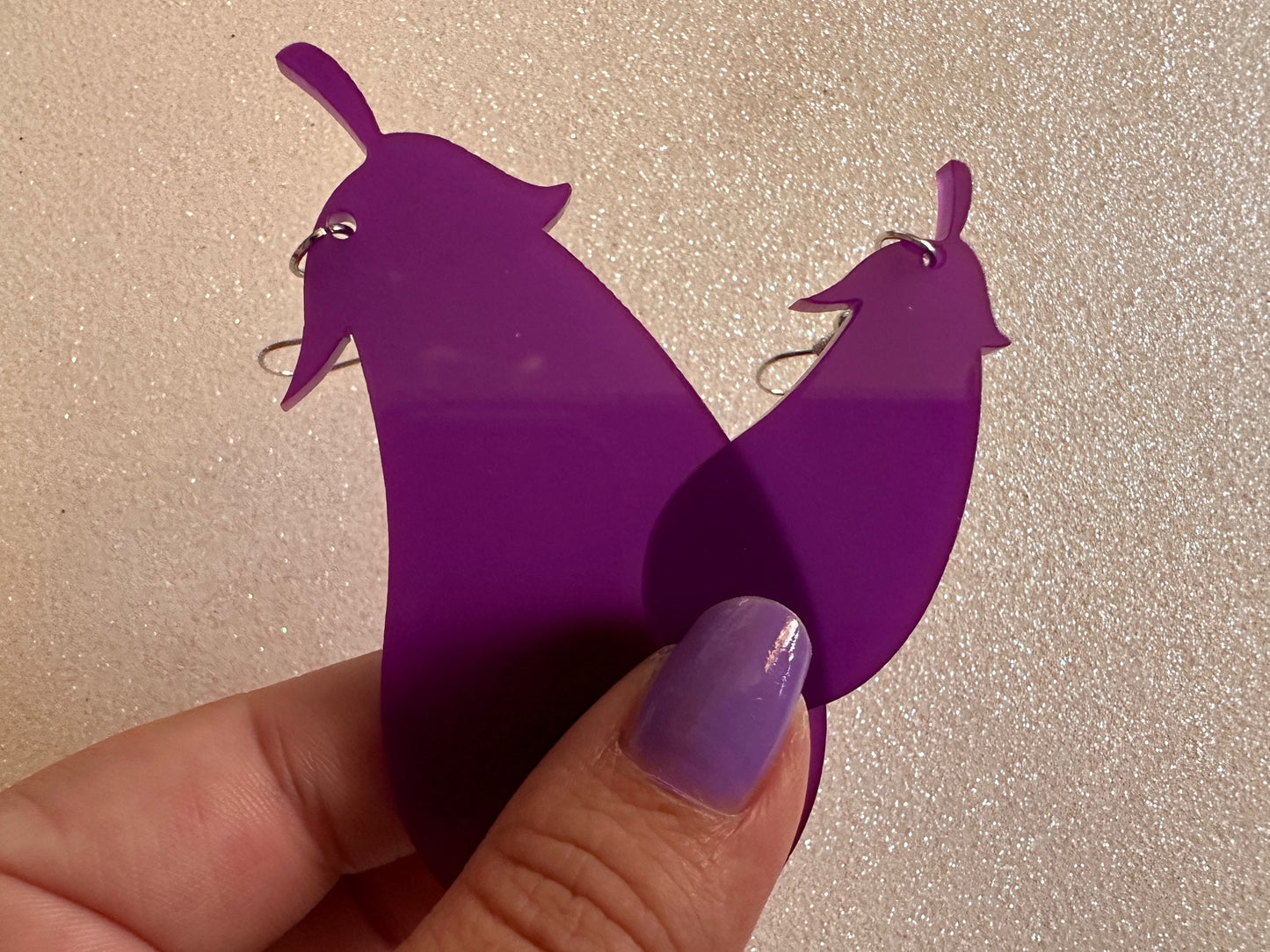 Purple Eggplant Earrings: Laser Cut Acrylic Obergine, Vegetable, Food, Veggies, Vegan, Eggplant Emoji, Food Earrings, Gifts for Her/Him/Them