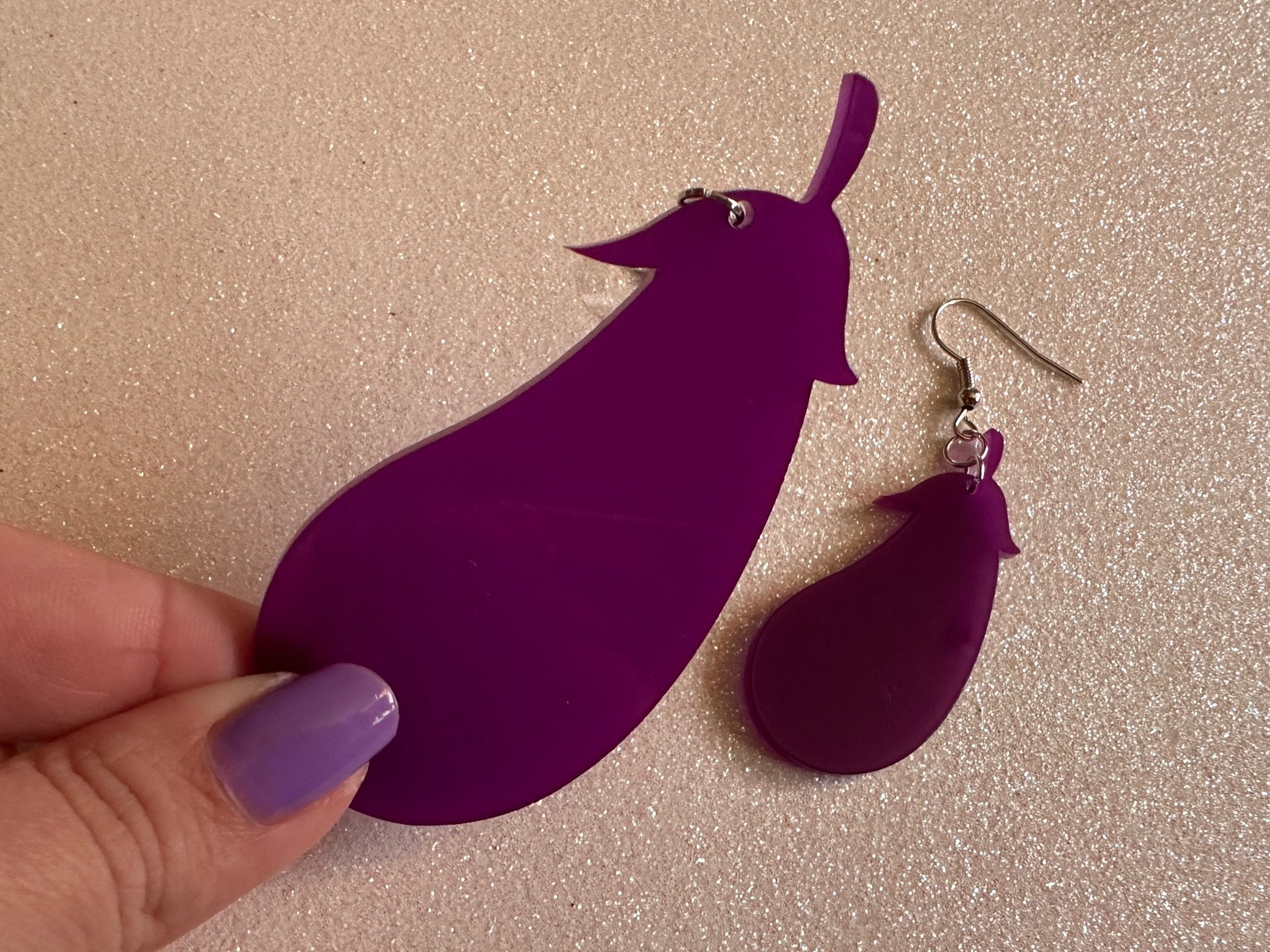 Purple Eggplant Earrings: Laser Cut Acrylic Obergine, Vegetable, Food, Veggies, Vegan, Eggplant Emoji, Food Earrings, Gifts for Her/Him/Them