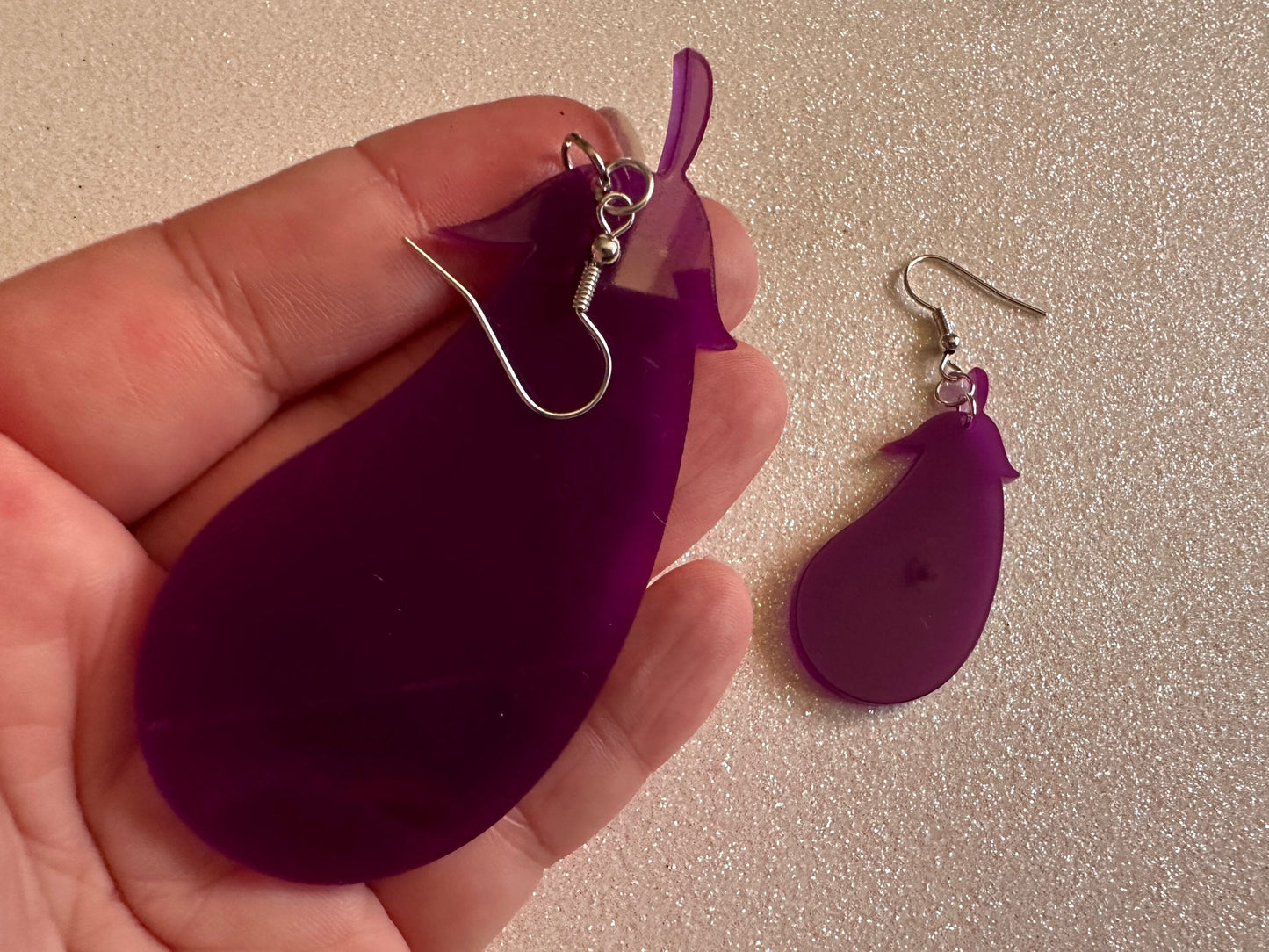 Purple Eggplant Earrings: Laser Cut Acrylic Obergine, Vegetable, Food, Veggies, Vegan, Eggplant Emoji, Food Earrings, Gifts for Her/Him/Them