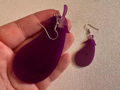 Purple Eggplant Earrings: Laser Cut Acrylic Obergine, Vegetable, Food, Veggies, Vegan, Eggplant Emoji, Food Earrings, Gifts for Her/Him/Them