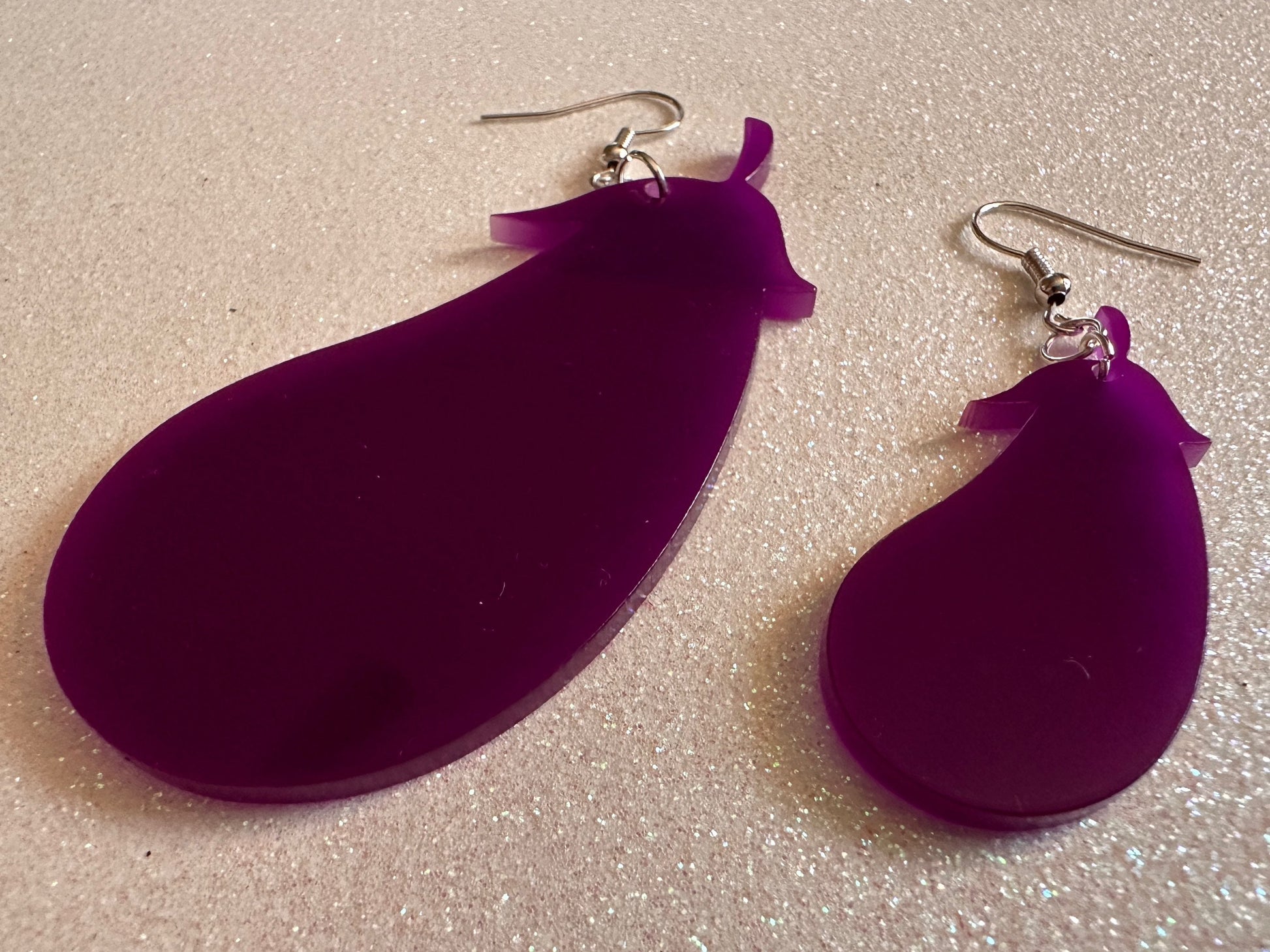 Purple Eggplant Earrings: Laser Cut Acrylic Obergine, Vegetable, Food, Veggies, Vegan, Eggplant Emoji, Food Earrings, Gifts for Her/Him/Them
