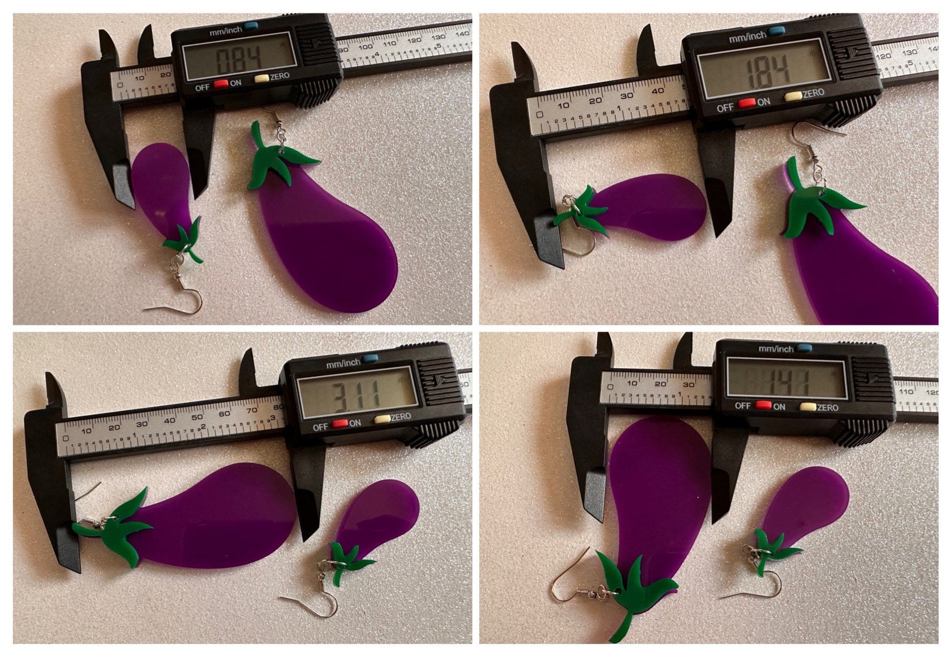 Purple Eggplant Earrings: Laser Cut Acrylic Obergine, Vegetable, Food, Veggies, Vegan, Eggplant Emoji, Food Earrings, Gifts for Her/Him/Them