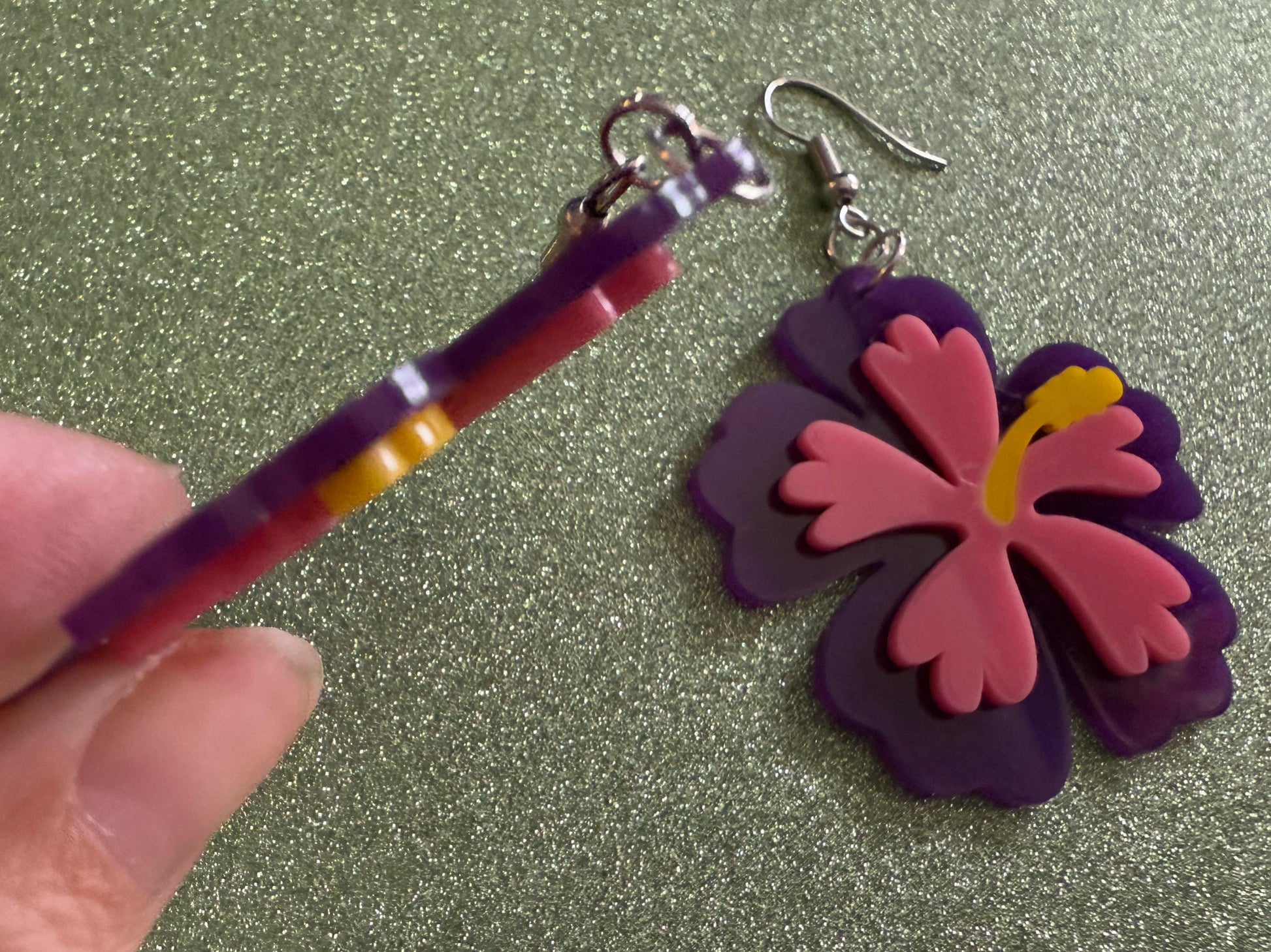 Purple Pink Hibiscus Earrings: Laser Cut Acrylic Flowers, Floral, Flower, Hawaii, Maui Strong, Summer Vibes, Best Gifts for Her/Him/Them