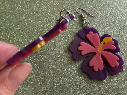 Purple Pink Hibiscus Earrings: Laser Cut Acrylic Flowers, Floral, Flower, Hawaii, Maui Strong, Summer Vibes, Best Gifts for Her/Him/Them