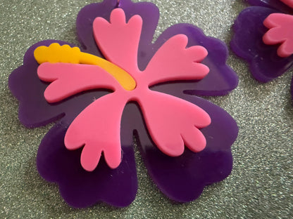 Purple Pink Hibiscus Earrings: Laser Cut Acrylic Flowers, Floral, Flower, Hawaii, Maui Strong, Summer Vibes, Best Gifts for Her/Him/Them