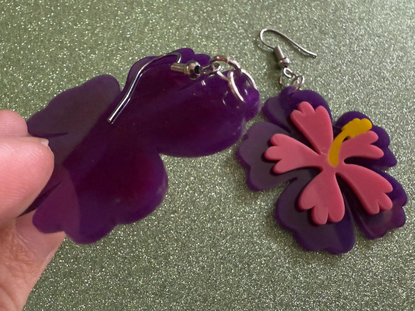 Purple Pink Hibiscus Earrings: Laser Cut Acrylic Flowers, Floral, Flower, Hawaii, Maui Strong, Summer Vibes, Best Gifts for Her/Him/Them
